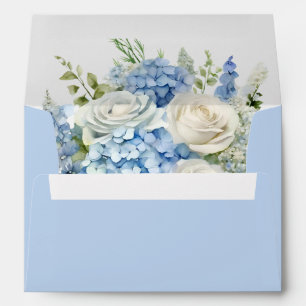 Elegant Blue Hydrangea White Roses Floral Wedding Envelope