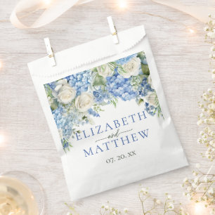 Elegant Blue Hydrangea White Roses Floral Wedding Favour Bags