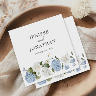 Elegant Blue Hydrangea White Roses Floral Wedding Napkin