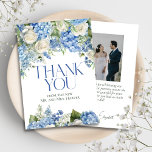 Elegant Blue Hydrangea White Roses Floral Wedding Thank You Card<br><div class="desc">Elegant floral wedding design with watercolor-painted floral arrangements of blue hydrangea flowers,  greenery,  and white roses.</div>
