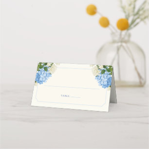 Elegant Blue Hydrangea White Roses Wedding Place Card