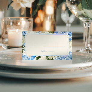 Elegant Blue Hydrangea White Roses Wedding Place Card