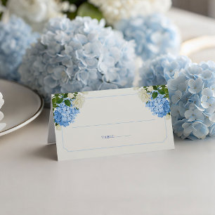 Elegant Blue Hydrangea White Roses Wedding Place Card