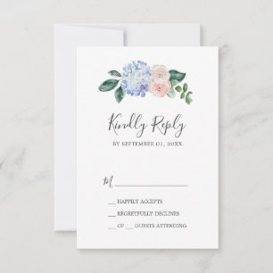 Elegant Blue Hydrangea   White Simple RSVP Card