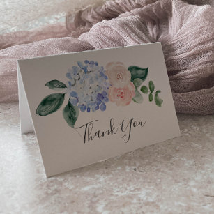Elegant Blue Hydrangea   White Thank You Card