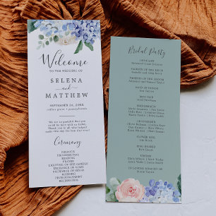 Elegant Blue Hydrangea   White Wedding Program Programme