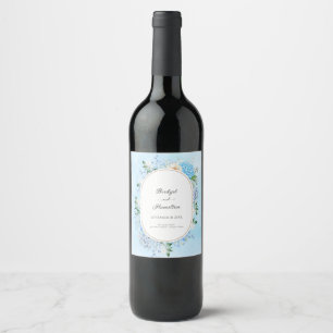 Elegant Blue Hydrangea Wine Label