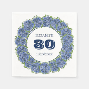 Elegant Blue Hydrangeas 80th Birthday Party Napkin