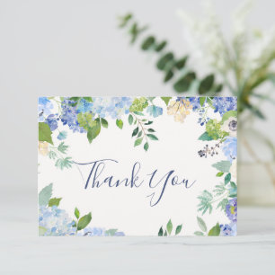 Elegant Blue Hydrangeas Greenery Wedding Floral Thank You Card