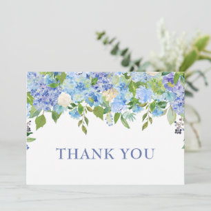 Elegant Blue Hydrangeas Greenery Wedding Floral Thank You Card