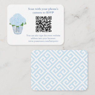 Elegant Blue Hydrangeas QR Code Bridal Shower RSVP Enclosure Card