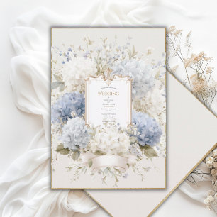 Elegant Blue Hydrangeas Vintage Wedding Invitation