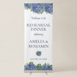 Elegant Blue Hydrangeas Wedding Rehearsal Dinner Retractable Banner
