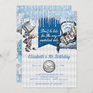 Elegant Blue Ice Alice in Wonderland Party Invitation