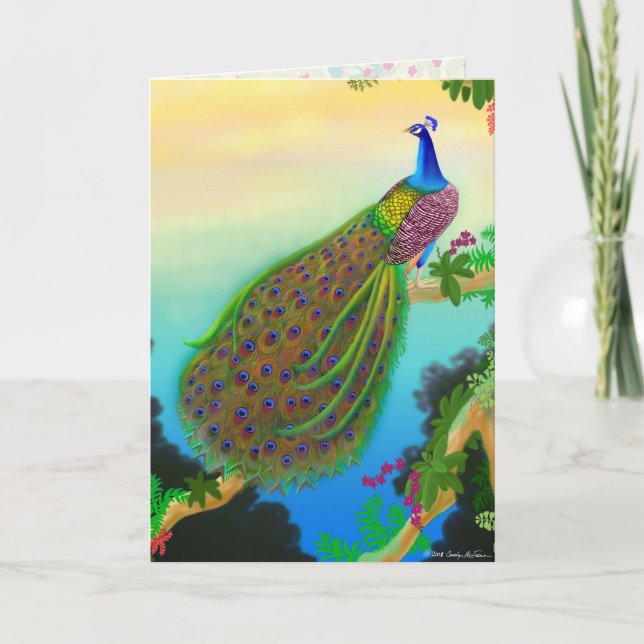 Elegant Blue Indian Peacock Greeting Card (Front)