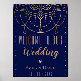 Elegant Blue Indian Tradiational Design Welcome Poster