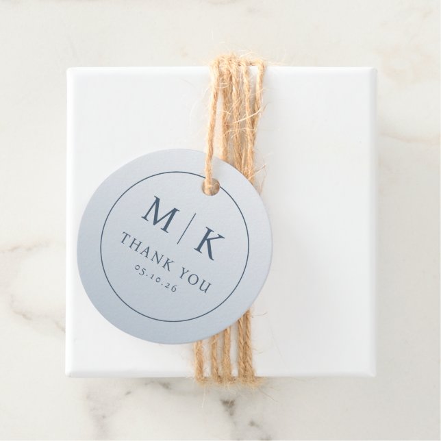 Elegant Blue Initials Thank You Favour Tags (In Situ)