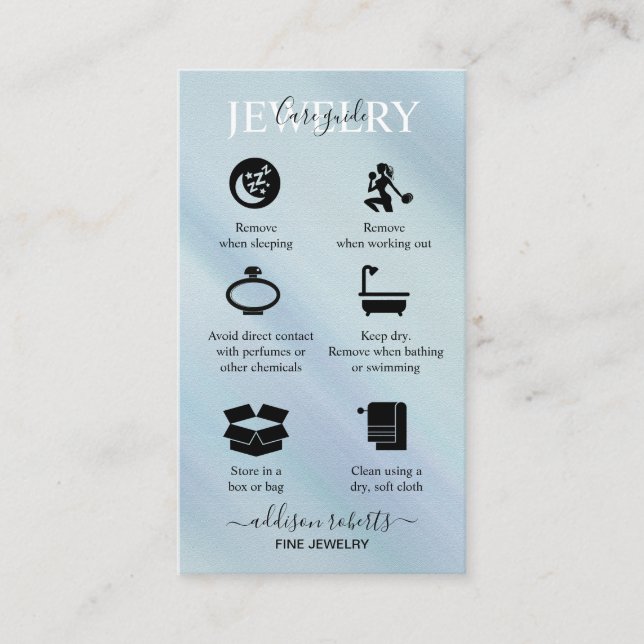 Elegant Blue Iridescent Holographi Jewelry Care    Business Card (Front)