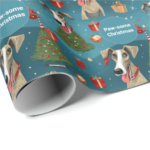 🎄🎅 Elegant Blue-ish with Whippets Wrapping Paper