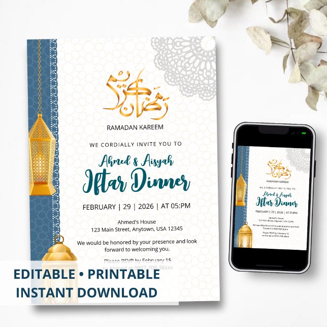 Elegant Blue Islamic Ramadan Iftar Invitation (Creator Uploaded)