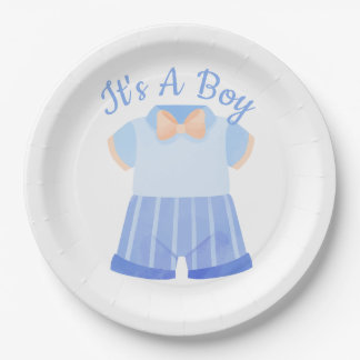 Elegant Blue It's A Boy Baby Shower Paper Plate