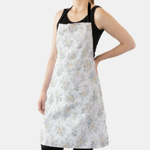 Elegant Blue & Ivory Floral Apron