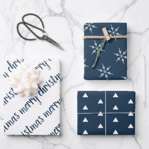 Elegant Blue Ivory Merry Christmas Wrapping Paper Sheet