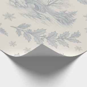Elegant Blue & Ivory Winter Toile Christmas Wrapping Paper