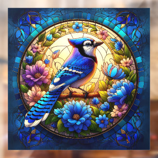Elegant Blue Jay Stained Glass Window Cling