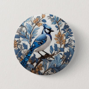 Elegant Blue Jay William Morris Inspired 6 Cm Round Badge