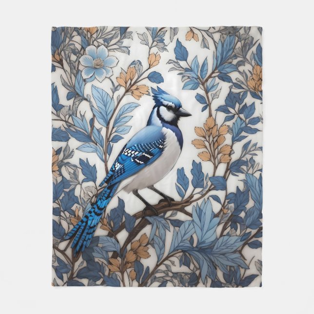 Elegant Blue Jay William Morris Inspired Fleece Blanket (Front)