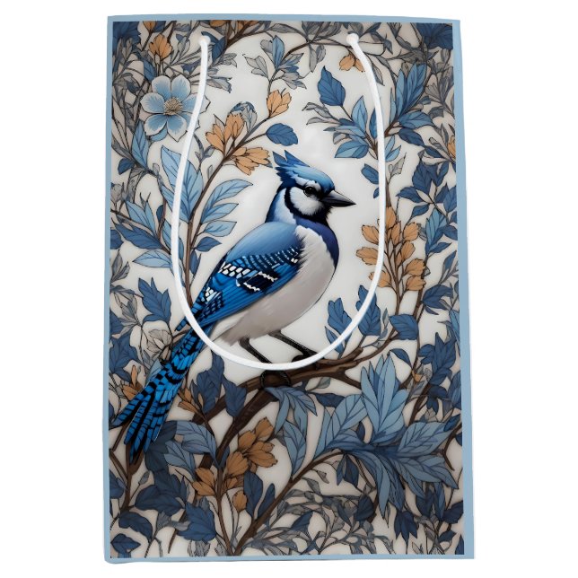 Elegant Blue Jay William Morris Inspired Medium Gift Bag (Front)