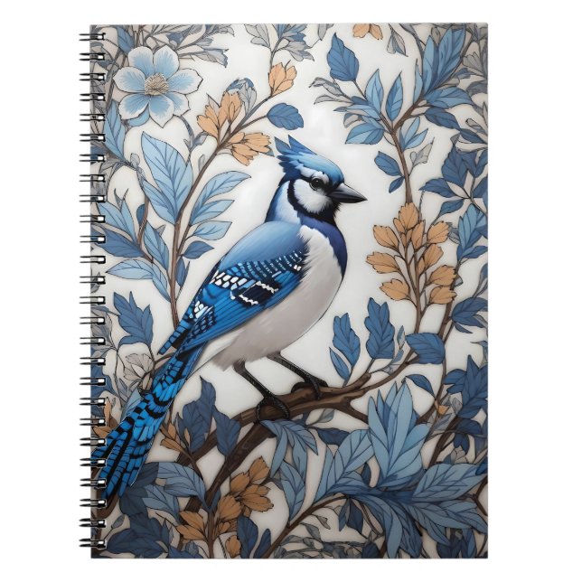 Elegant Blue Jay William Morris Inspired Notebook (Front)