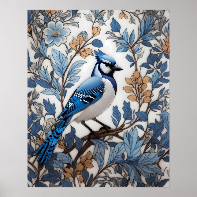 Elegant Blue Jay William Morris Inspired Poster (Front)