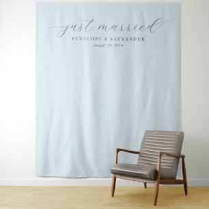 Elegant Blue Just Married Calligraphy Tapestry