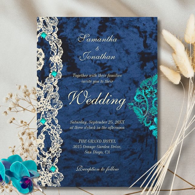 Elegant Blue Lace Baroque Luxury Wedding Design Invitation (Creator Uploaded)