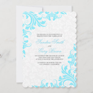 Elegant Blue Lace White Damasks Wedding Invite