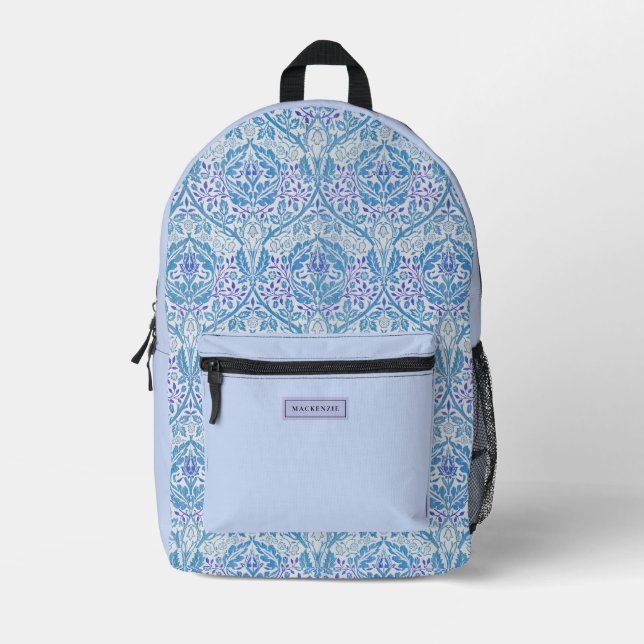 Elegant Blue Lavender Floral Printed Backpack (Front)