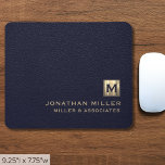 Elegant Blue Leather Luxury Gold Initial Logo Mouse Mat<br><div class="desc">Add a touch of sophistication to your workspace with this elegant blue leather print mouse pad featuring a luxurious gold initial logo. Perfect for small businesses or companies looking to elevate their branding, this mouse pad is made from high-quality materials and provides a smooth surface for precise mouse movements. The...</div>