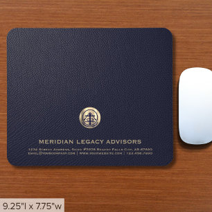 Elegant Blue Leather Luxury Gold Logo Mouse Mat