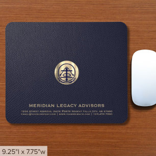 Elegant Blue Leather Print Luxury Gold Logo Mouse Mat