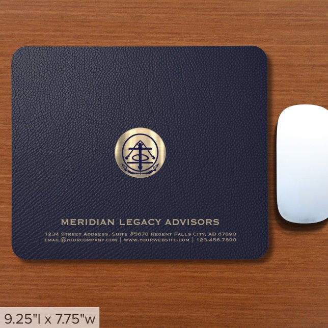 Elegant Blue Leather Print Luxury Gold Logo Mouse Mat (Creator Uploaded)