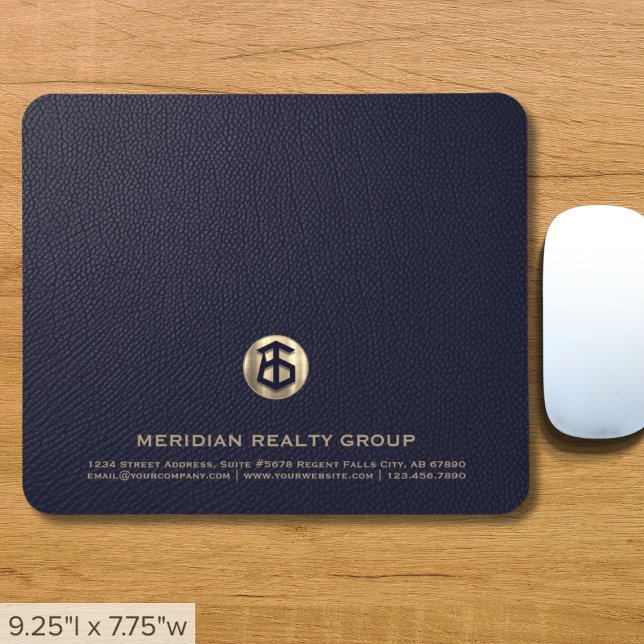Elegant Blue Leather Print Real Estate Logo Mouse Mat (Creator Uploaded)