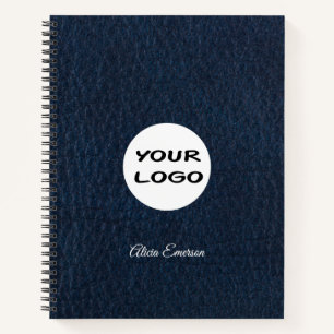 Elegant Blue Leather Your Logo Notebook