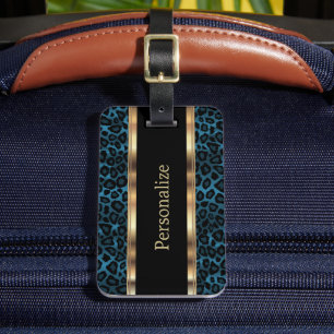 Elegant Blue Leopard Animal Print   DIY Text Luggage Tag