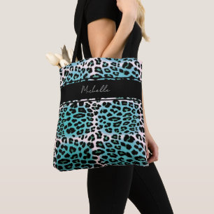 Elegant Blue Leopard Animal Print Personalised Tote Bag