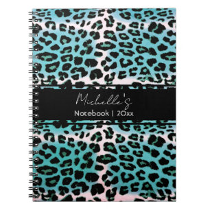 Elegant Blue Leopard Animal Print Personalized Notebook