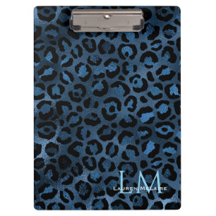 Elegant Blue Leopard Personalised Clipboard