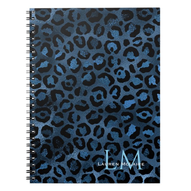 Elegant Blue Leopard Personalised Notebook (Front)