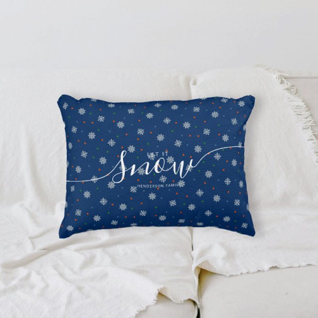 Elegant Blue Let it snow custom Decorative Cushion (Personalized snowflake custom family name Let it snow blue pillow for holiday home decor)